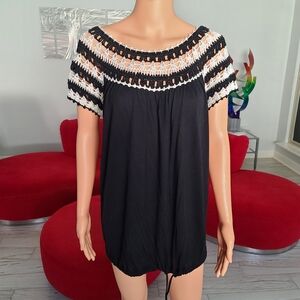 CACHE black and white crochet knitted top with drawstring waist size L
